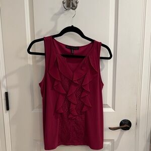White House Black Market Magenta Ruffle Blouse, Size MP